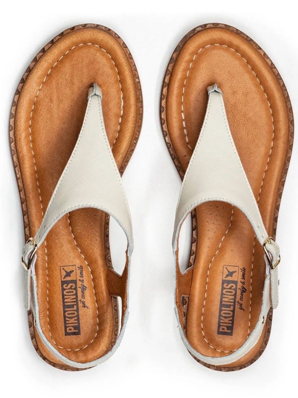 PIKOLINOS Algar Style Cream Leather T-Strap Sandal Flats w Buckle, size 39